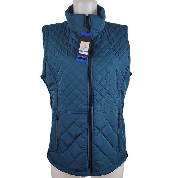 Andrew Marc Quilted Full Zip Turquoise Vest Jacket Women L NWT - Picture 1 of 6